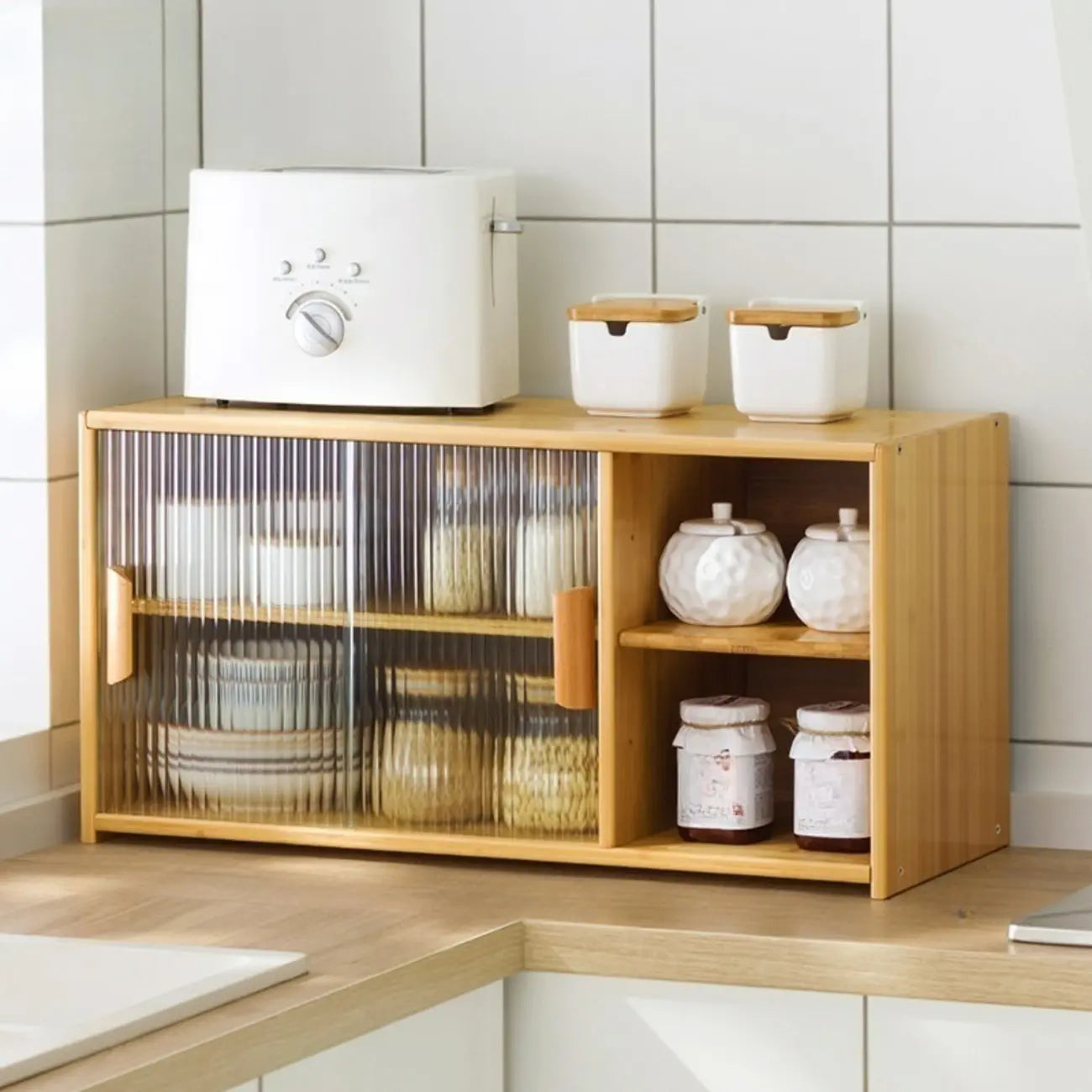 Vitrine en bambou avec porte vitrée pour cuisine
