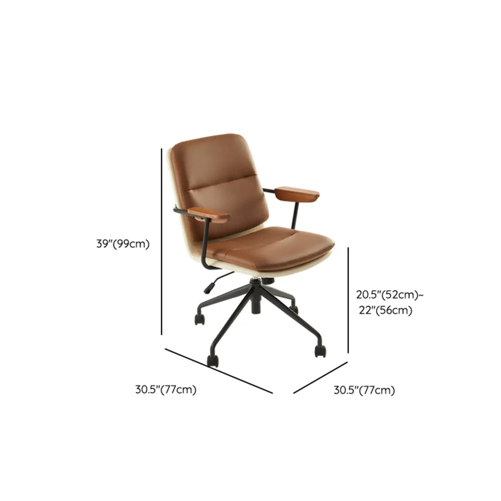 Chaise de bureau pivotante réglable, rembourrée et moderne, marron