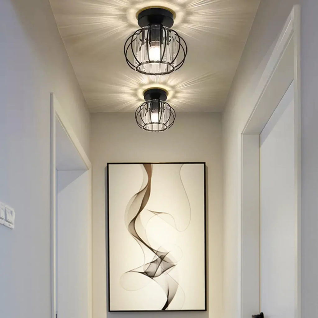 Plafonnier semi-encastré moderne en cristal noir pour couloir