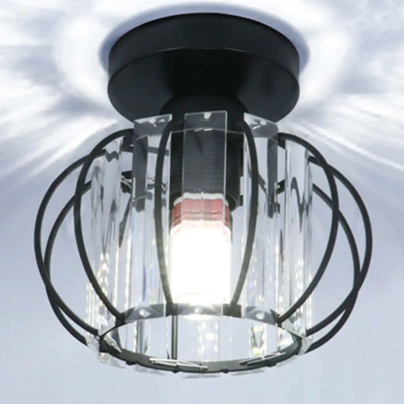Plafonnier semi-encastré moderne en cristal noir pour couloir