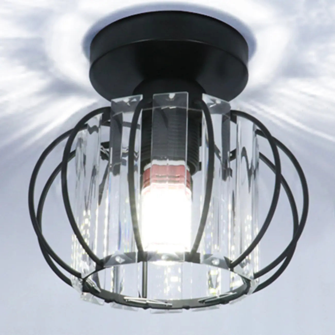 Plafonnier semi-encastré moderne en cristal noir pour couloir