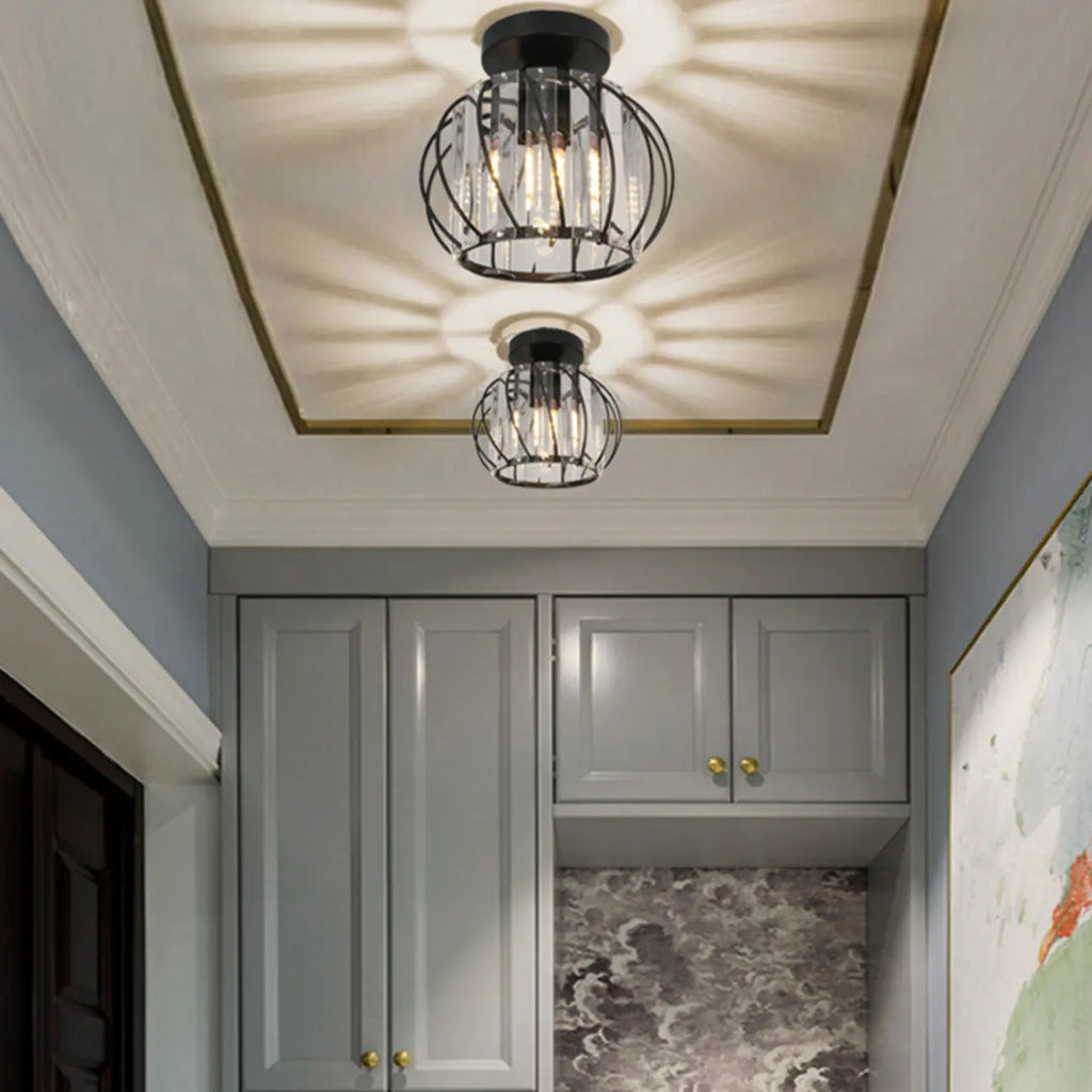 Plafonnier semi-encastré moderne en cristal noir pour couloir