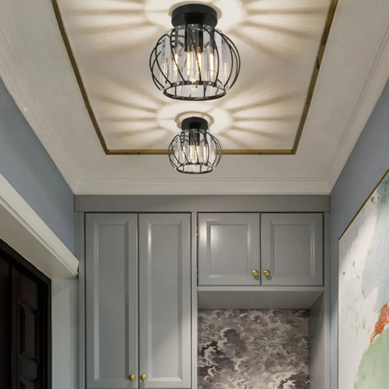 Plafonnier semi-encastré moderne en cristal noir pour couloir