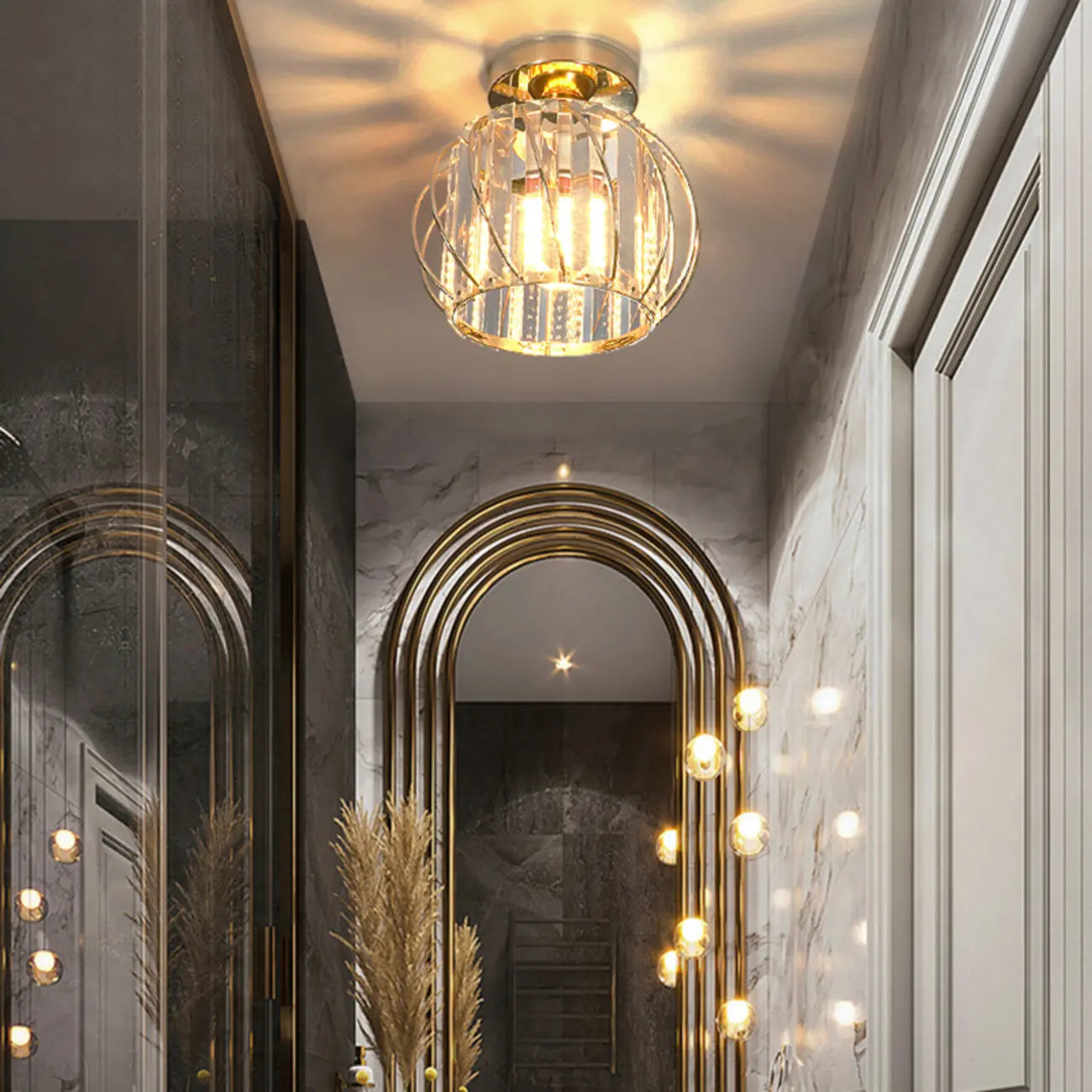 Plafonnier semi-encastré moderne en cristal noir pour couloir