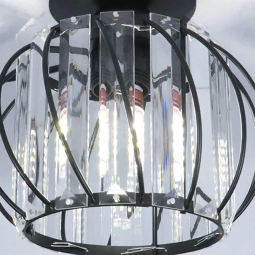 Plafonnier semi-encastré moderne en cristal noir pour couloir