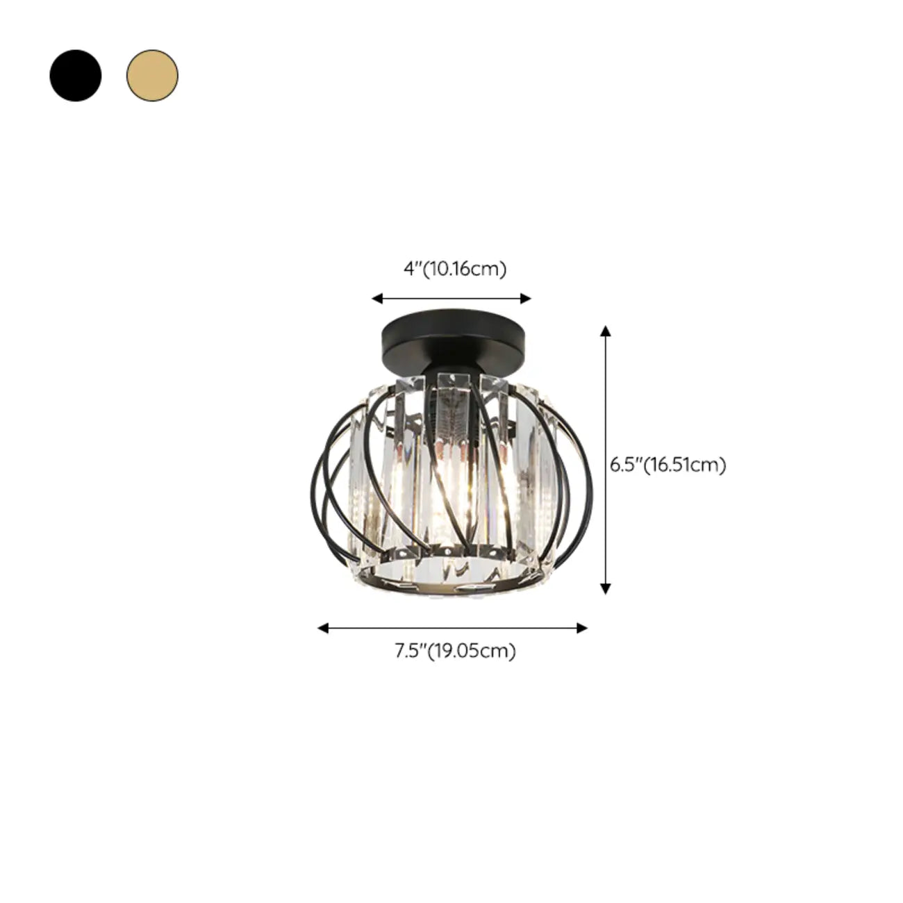 Plafonnier semi-encastré moderne en cristal noir pour couloir