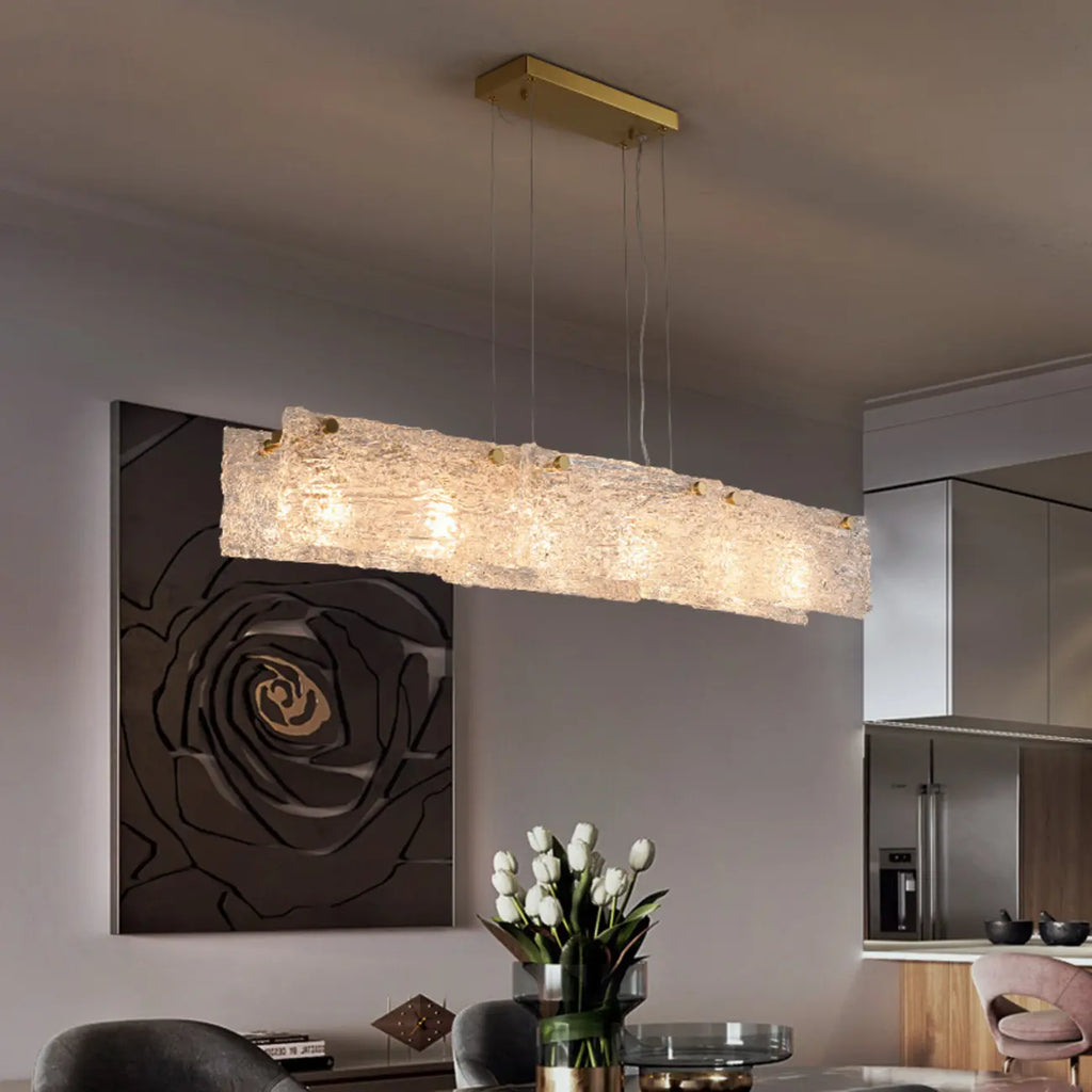 Suspension rectangulaire moderne en verre doré pour îlot de cuisine