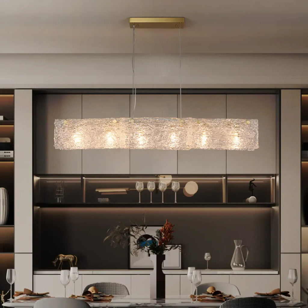 Suspension rectangulaire moderne en verre doré pour îlot de cuisine