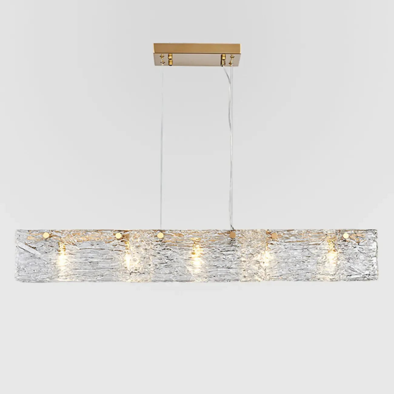 Suspension rectangulaire moderne en verre doré pour îlot de cuisine