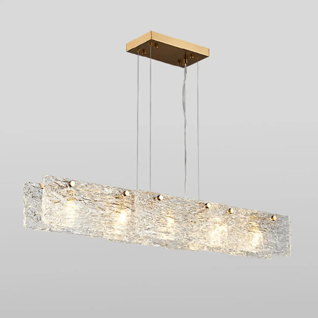 Suspension rectangulaire moderne en verre doré pour îlot de cuisine