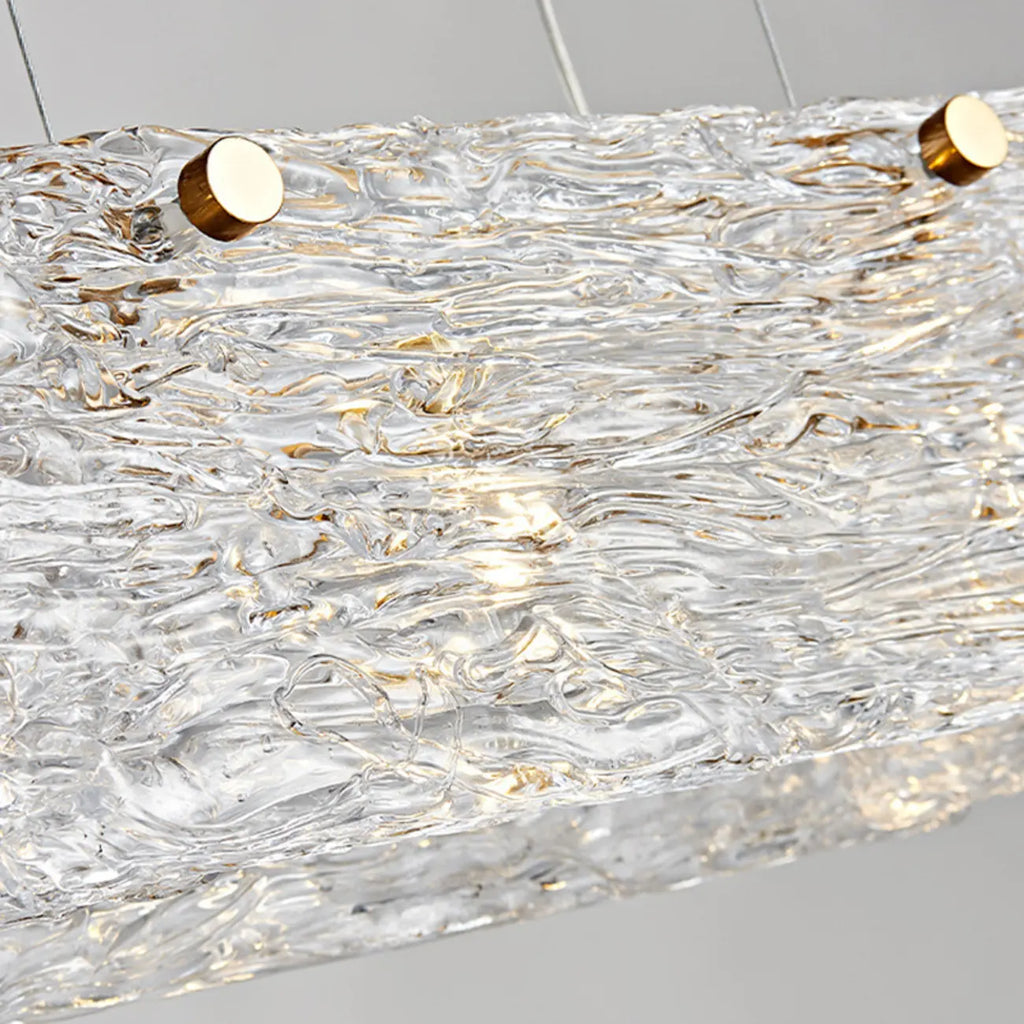 Suspension rectangulaire moderne en verre doré pour îlot de cuisine