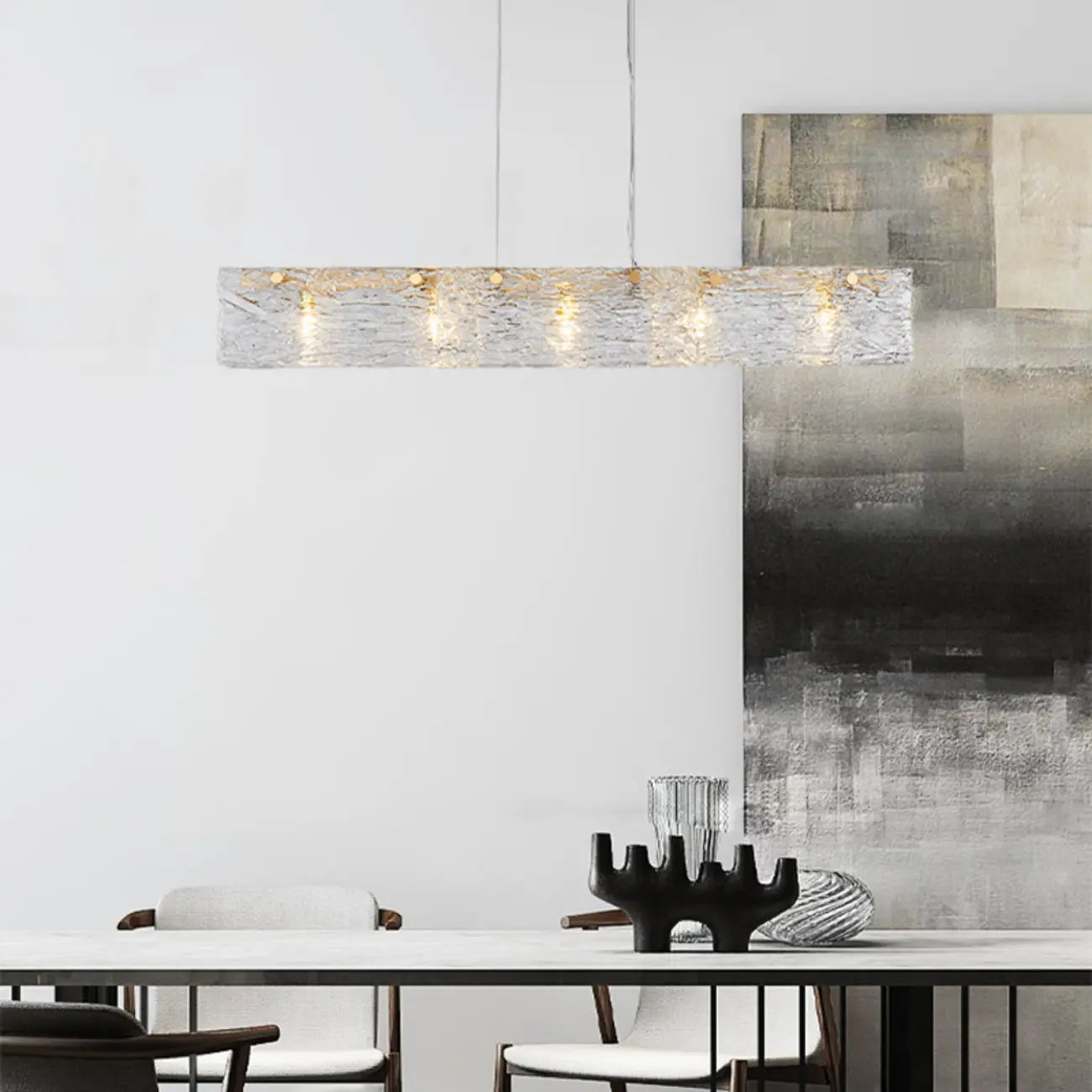 Suspension rectangulaire moderne en verre doré pour îlot de cuisine