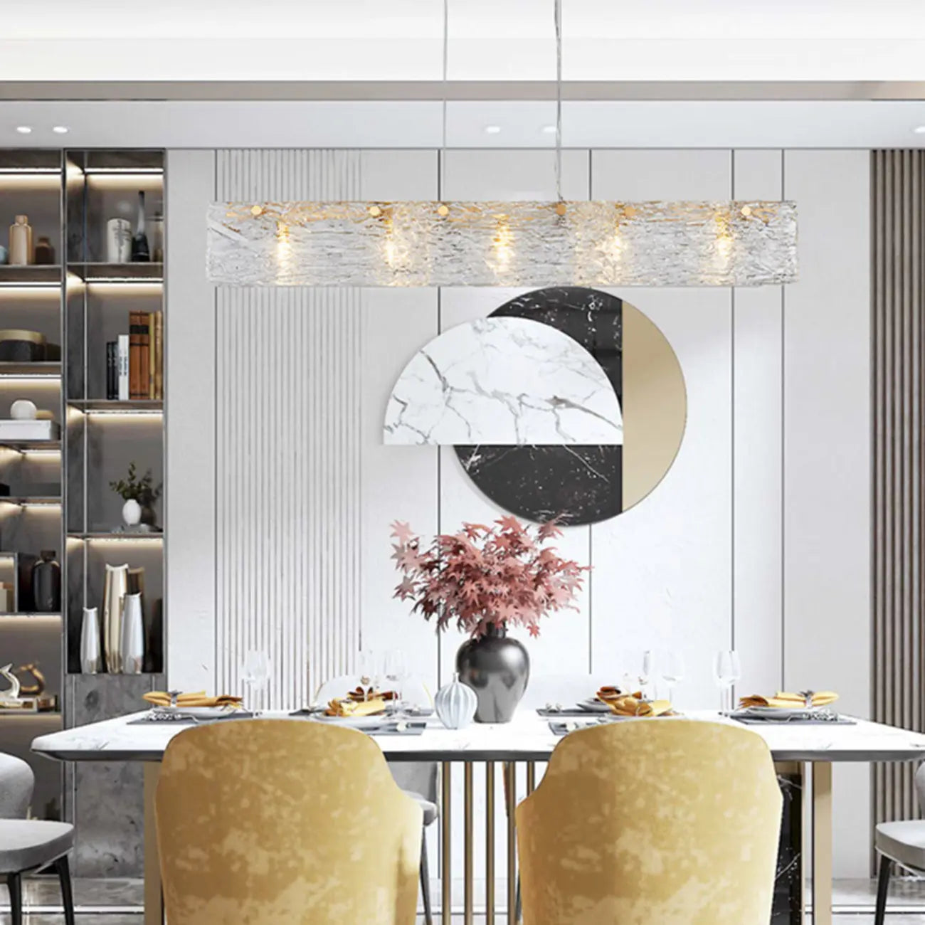 Suspension rectangulaire moderne en verre doré pour îlot de cuisine