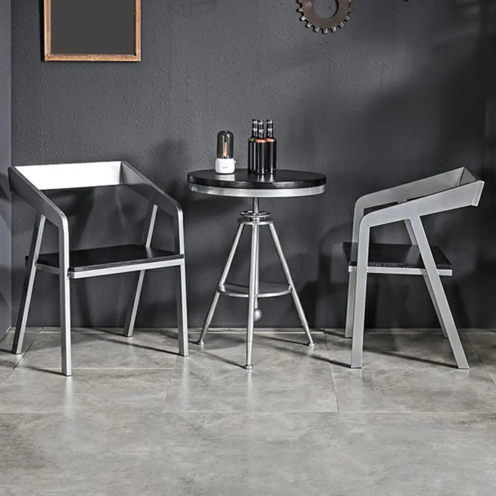 Table de bar ronde en bois noir industriel à hauteur réglable