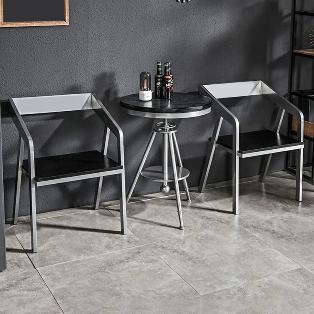 Table de bar ronde en bois noir industriel à hauteur réglable