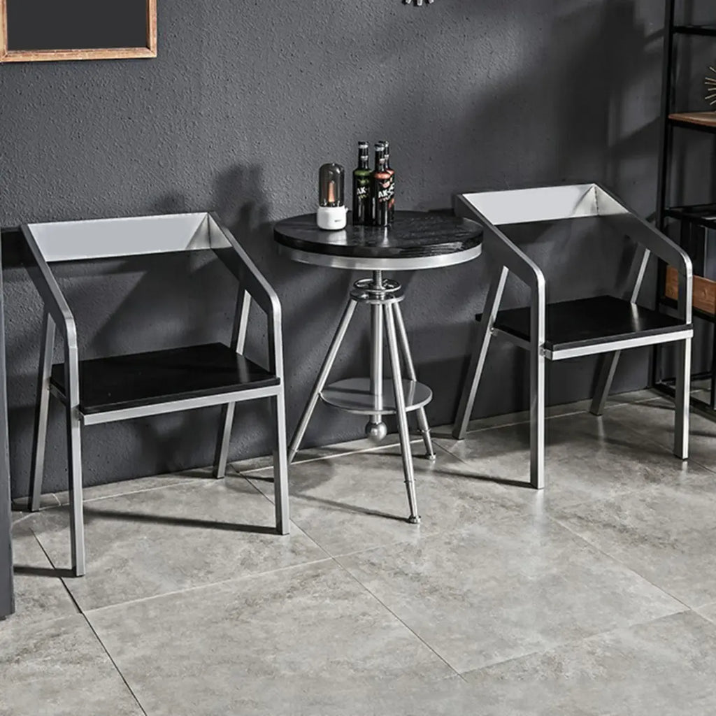 Table de bar ronde en bois noir industriel à hauteur réglable