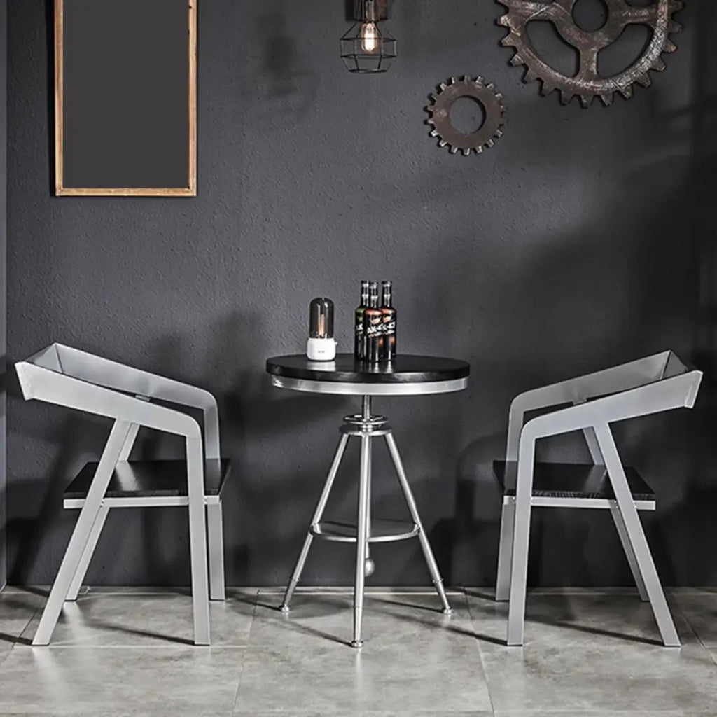 Table de bar ronde en bois noir industriel à hauteur réglable