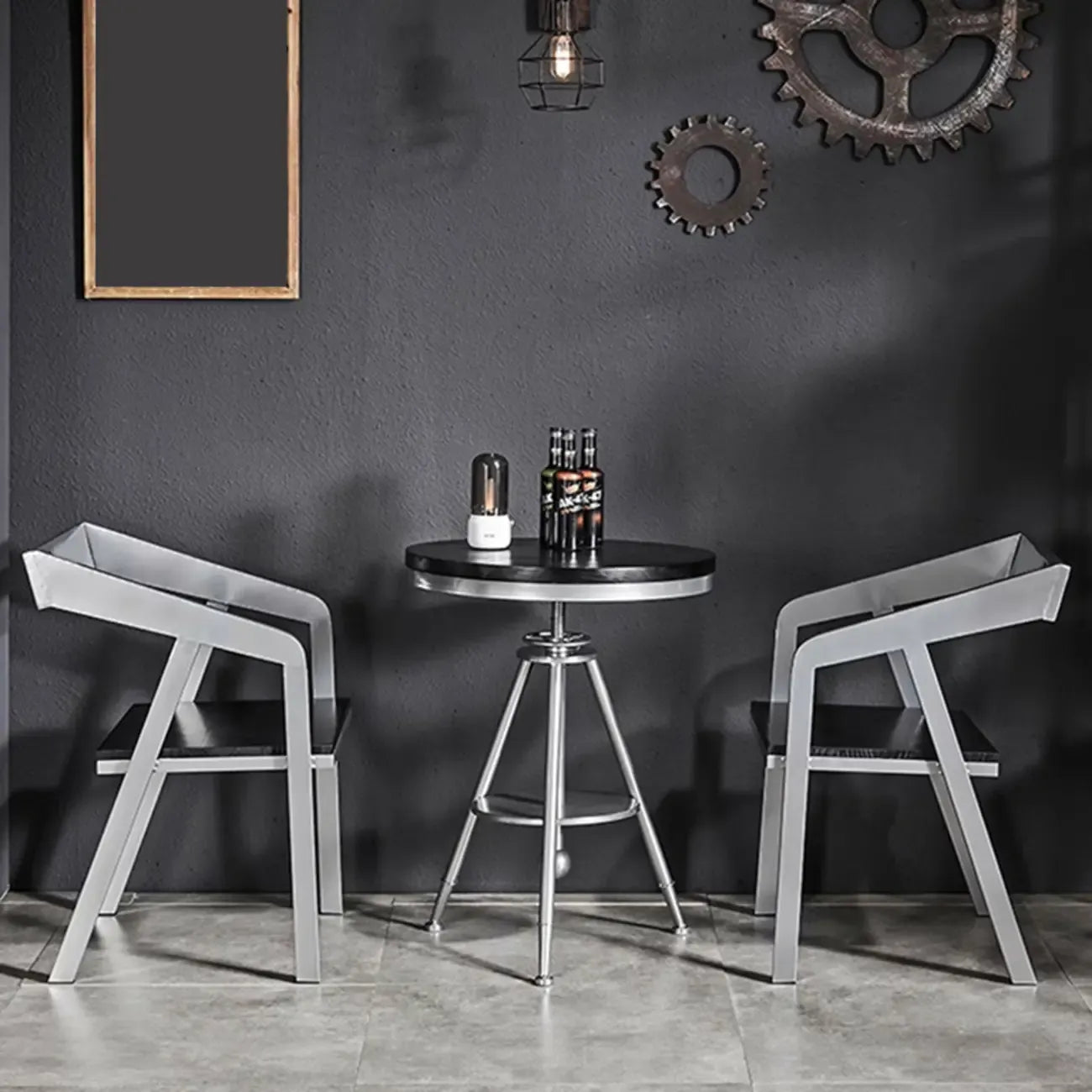 Table de bar ronde en bois noir industriel à hauteur réglable