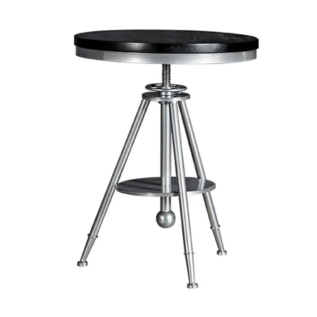 Table de bar ronde en bois noir industriel à hauteur réglable