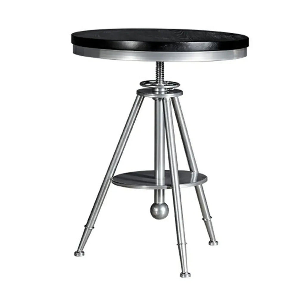 Table de bar ronde en bois noir industriel à hauteur réglable