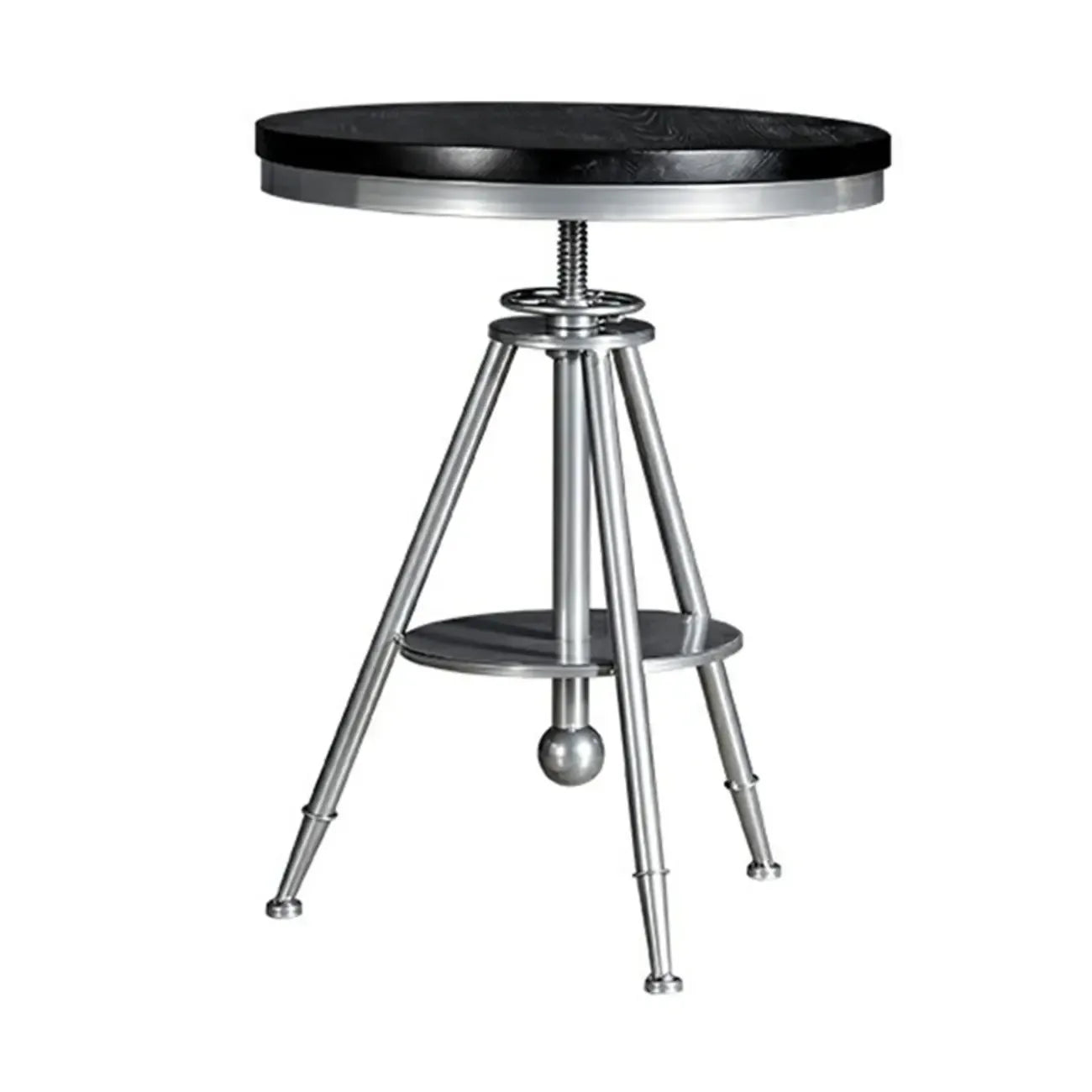 Table de bar ronde en bois noir industriel à hauteur réglable