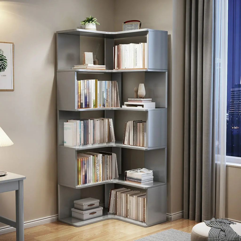 Bibliothèque d'angle ouverte à 5 niveaux en bois gris
