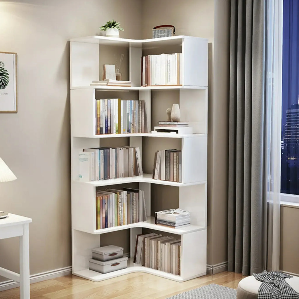 Bibliothèque d'angle ouverte à 5 niveaux en bois gris