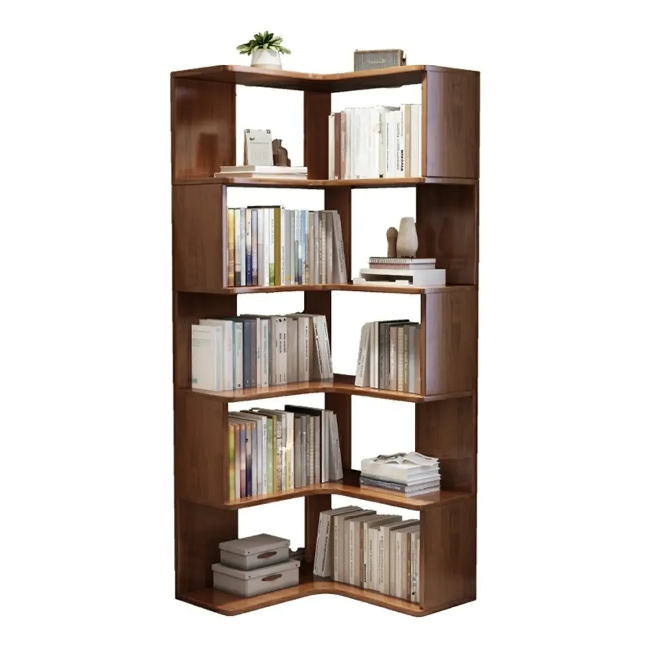Bibliothèque d'angle ouverte à 5 niveaux en bois gris
