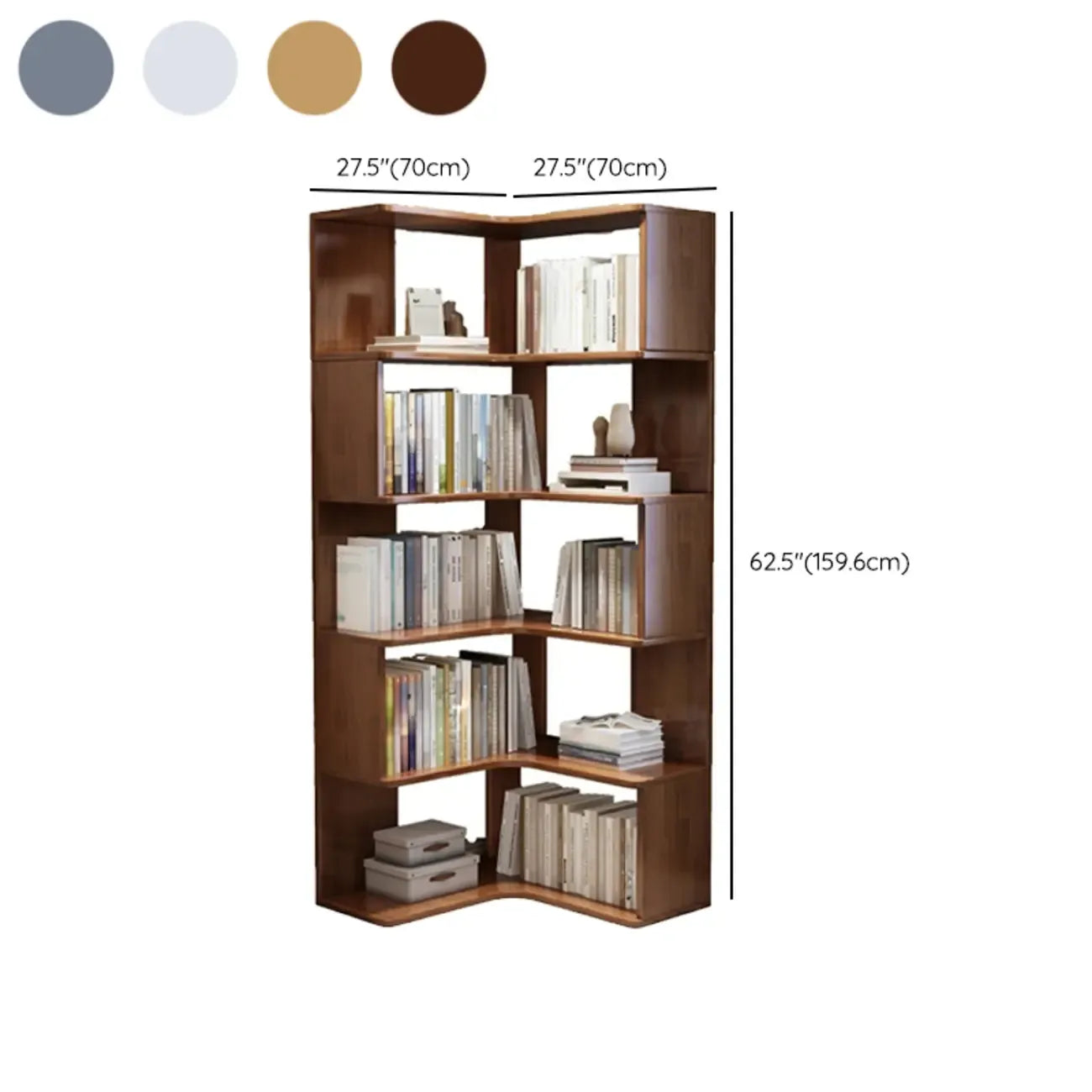 Bibliothèque d'angle ouverte à 5 niveaux en bois gris