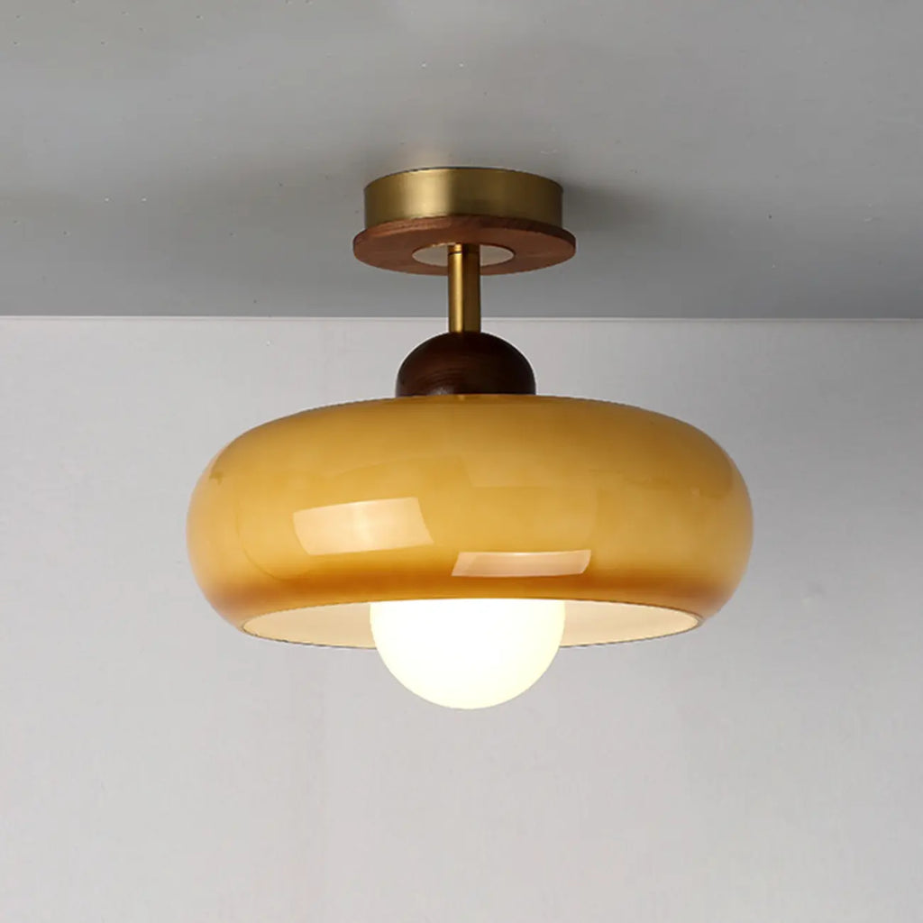 Plafonnier semi-encastré à dôme en verre dégradé caramel
