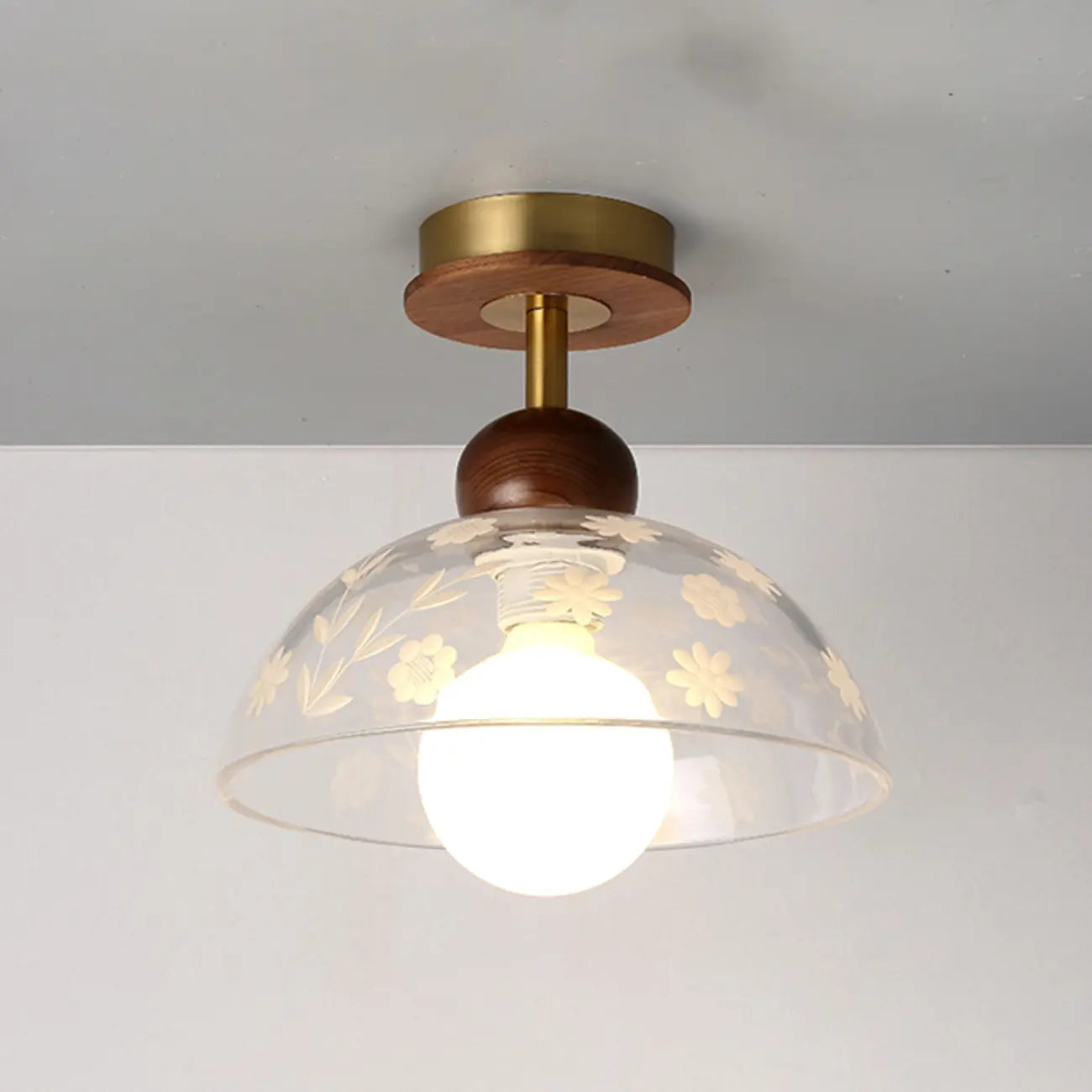 Plafonnier semi-encastré à dôme en verre dégradé caramel