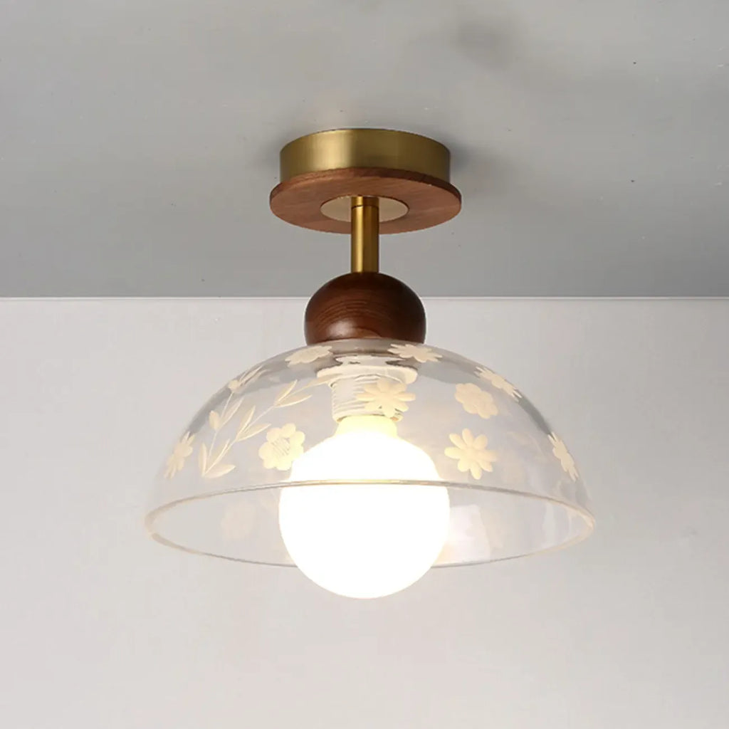 Plafonnier semi-encastré à dôme en verre dégradé caramel