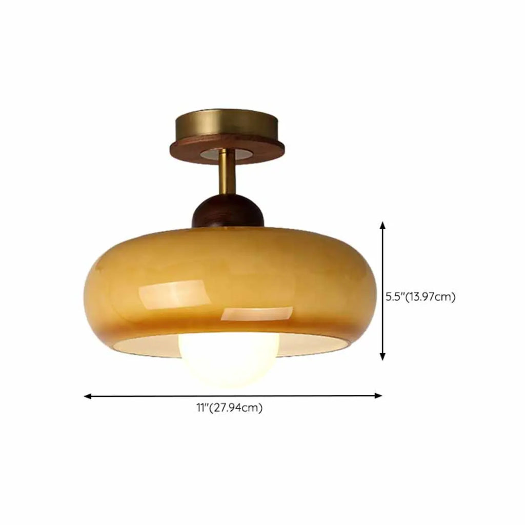 Plafonnier semi-encastré à dôme en verre dégradé caramel