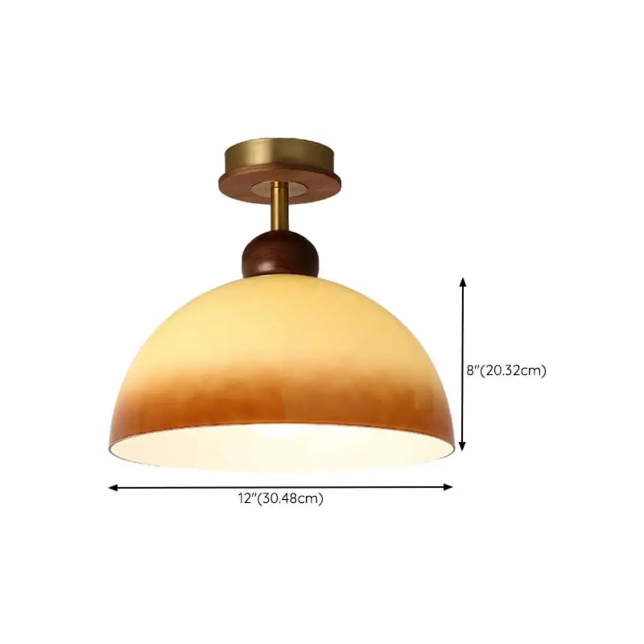 Plafonnier semi-encastré à dôme en verre dégradé caramel