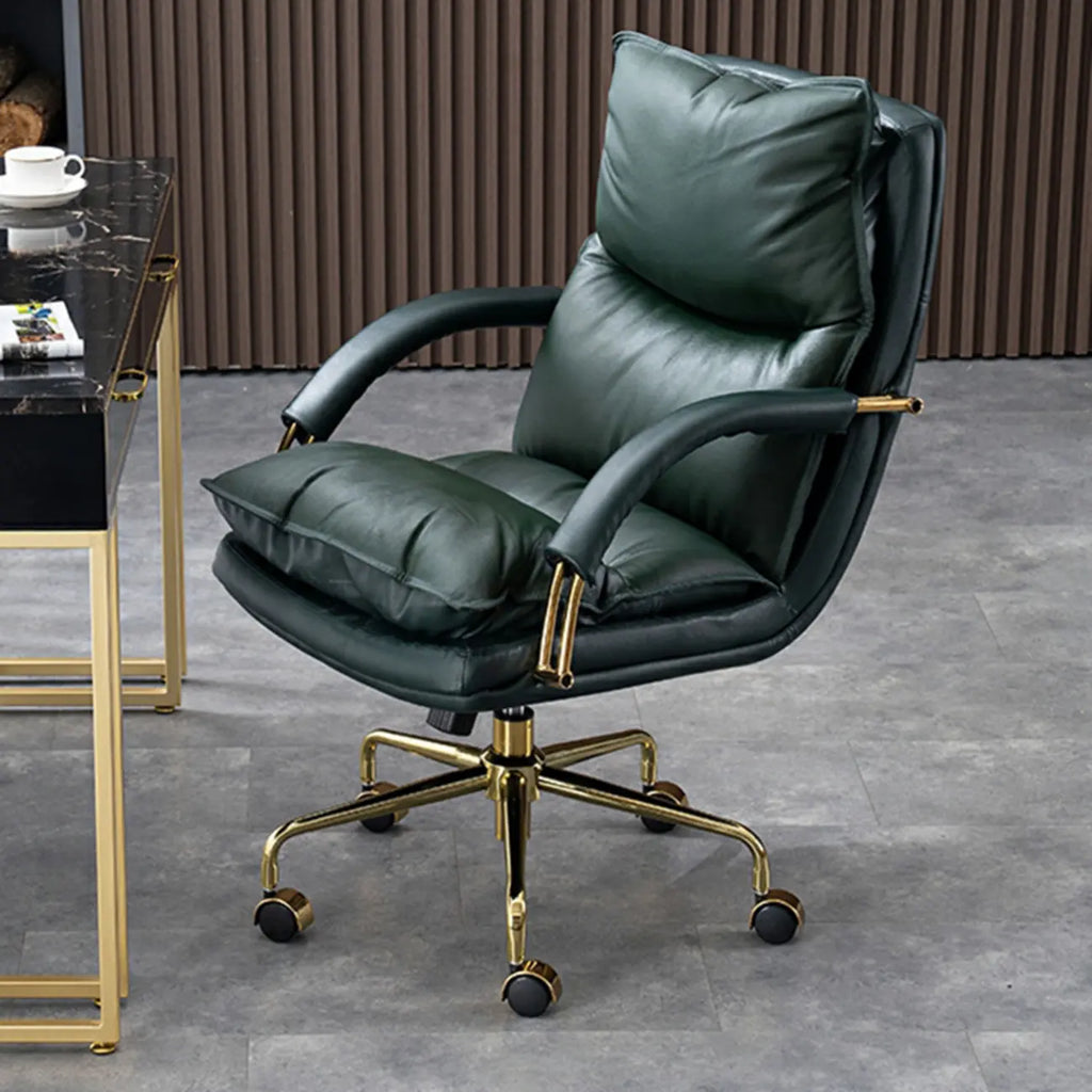 Chaise de bureau ergonomique à roulettes en cuir véritable marron