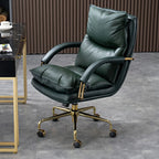 Chaise de bureau ergonomique à roulettes en cuir véritable marron