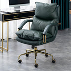 Chaise de bureau ergonomique à roulettes en cuir véritable marron