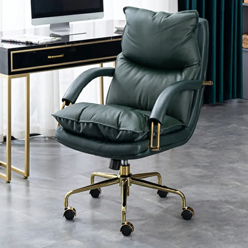 Chaise de bureau ergonomique à roulettes en cuir véritable marron
