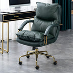Chaise de bureau ergonomique à roulettes en cuir véritable marron