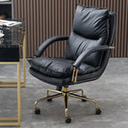 Chaise de bureau ergonomique à roulettes en cuir véritable marron