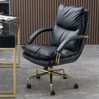 Chaise de bureau ergonomique à roulettes en cuir véritable marron