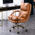 Chaise de bureau ergonomique à roulettes en cuir véritable marron