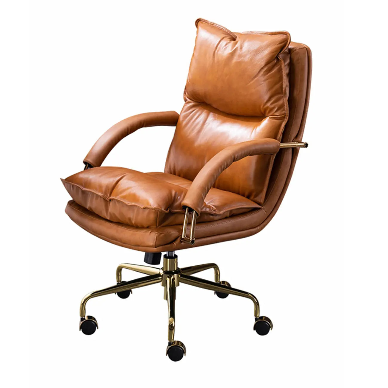 Chaise de bureau ergonomique à roulettes en cuir véritable marron