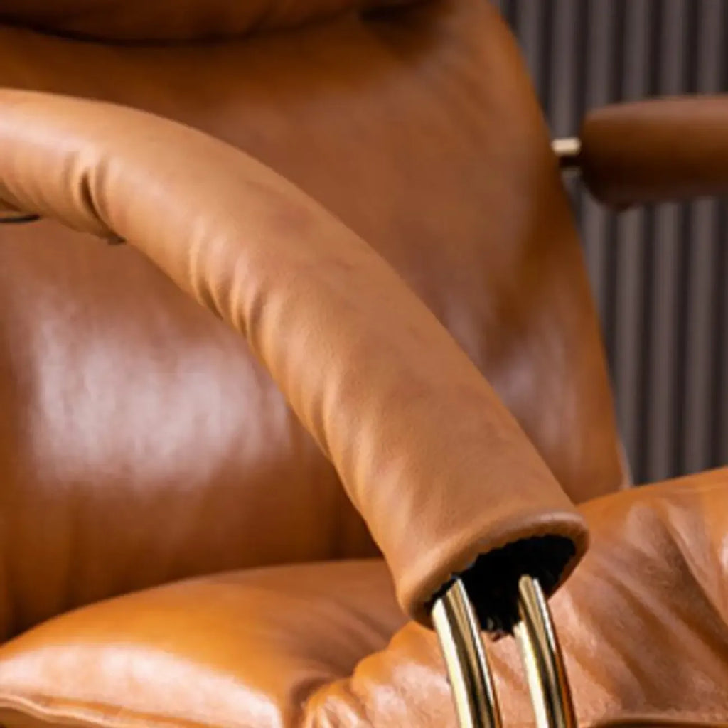 Chaise de bureau ergonomique à roulettes en cuir véritable marron