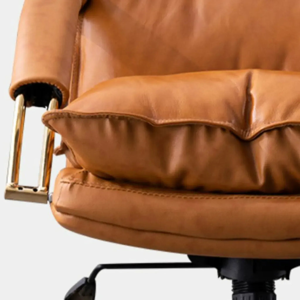 Chaise de bureau ergonomique à roulettes en cuir véritable marron