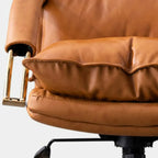 Chaise de bureau ergonomique à roulettes en cuir véritable marron