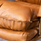Chaise de bureau ergonomique à roulettes en cuir véritable marron