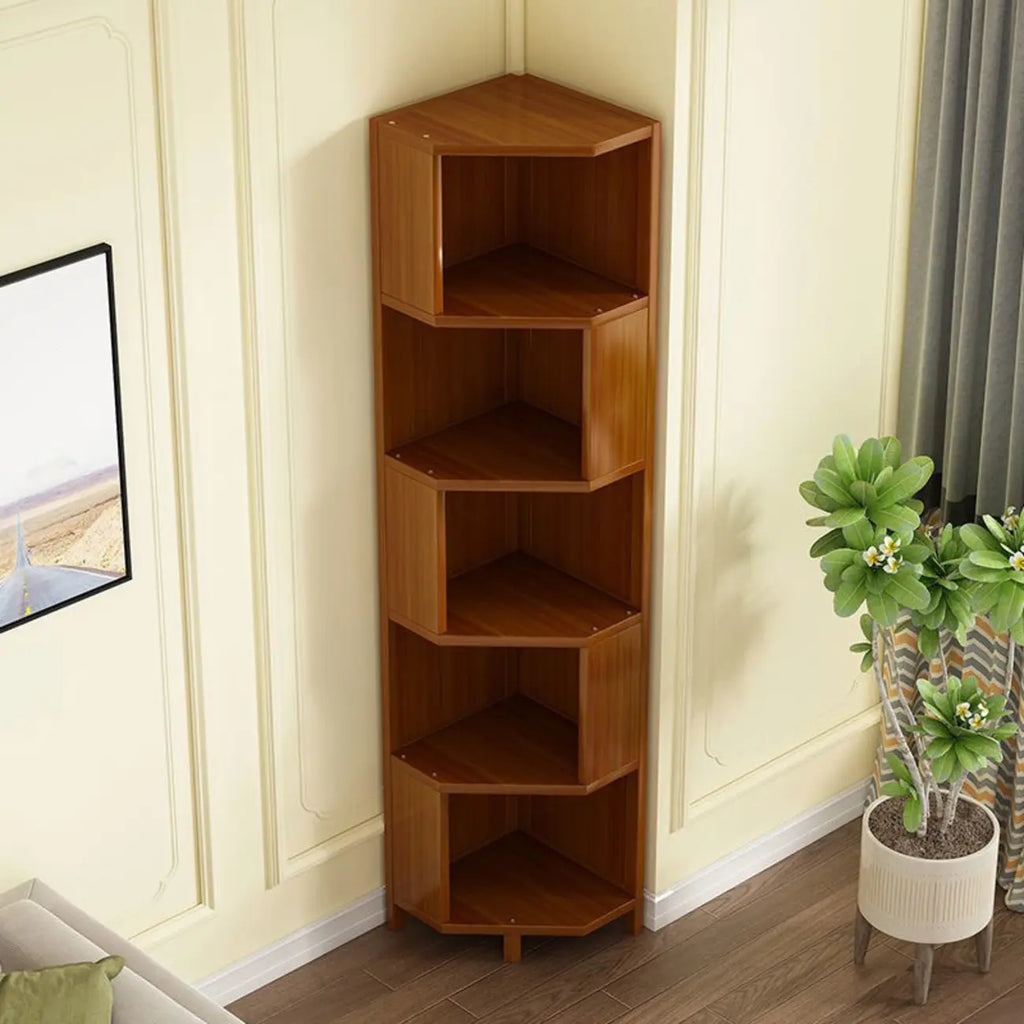 Armoire de rangement d'angle géométrique à plusieurs niveaux en bois brun