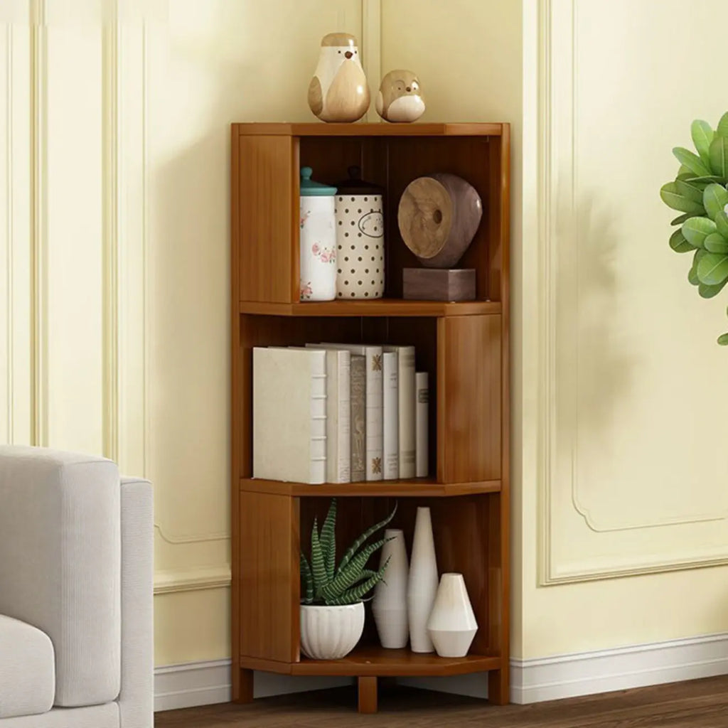Armoire de rangement d'angle géométrique à plusieurs niveaux en bois brun