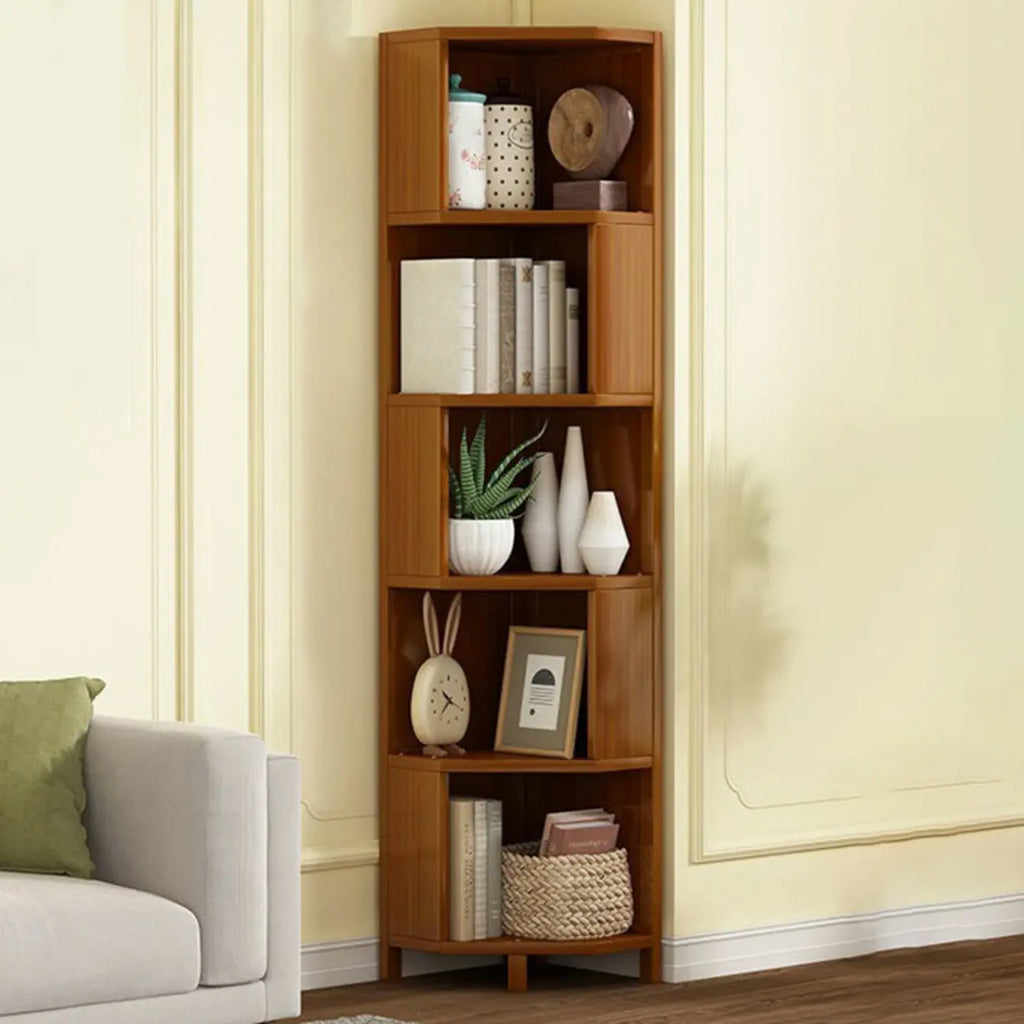 Armoire de rangement d'angle géométrique à plusieurs niveaux en bois brun